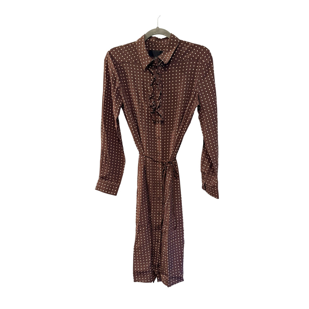 Nili Lotan 6 Sasha Midi Shirt Dress $795 Polka Dot 100% Silk Ruffle Brown - Picture 6 of 13